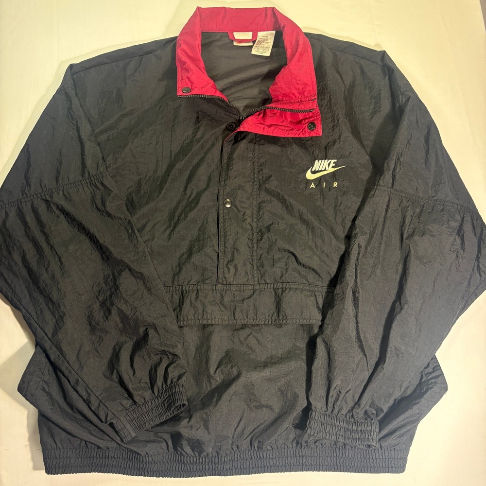 Vintage Nike Air Windbreaker Anorak Pullover Jacket Black Red 90s Nylon XL